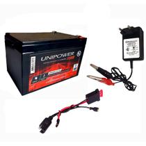 KIT Bateria 12v 12ah Gel + Chicote + Carregador 12V Led