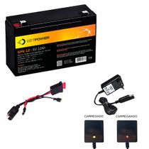Kit Bateria 6V 12ah GetPower + Carregador Led + Chicote