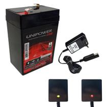 Kit Bateria 6V 4,5ah Unipower + Carregador LED - Moto Elétrica