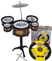 Kit Bateria Infantil Mini Jazz Music Rock Baqueta 05 Bumbo + Volante