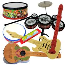 Kit Bateria Infantil Tambor Gaita Viola Brinquedos Musicais Pandeiro Flauta Educacional