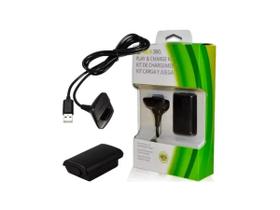 kit bateria para controle Xbox 360 recarregável sem fio + 1 Cabo Carregador Preto - Plural Mart