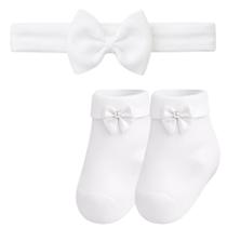 Kit Batizado Bebê Recém Nascido RN 01 Faixa de Cabelo Meia de Seda com Laço + 01 Par de Meias Saída Kit Batizado Bebê Recém Nascido RN 01 Faixa de Cabelo Meia de Seda com Laço + 01 Par de Meias Saída