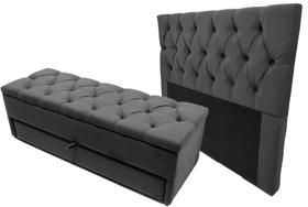 Kit Baú Casal Gaveta Modelo Sapateira e Cabeceira Com Fixação no Box 140x117cm Na Cor Cinza Escuro