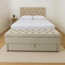 Kit Baú e Cabeceira Estofada Casal Capitonê 140x60cm Bege Claro - Tecido Veludo Suede Liso Kit Baú e Cabeceira Estofada Casal Capitonê 140x60cm Bege Claro - Tecido Veludo Suede Liso