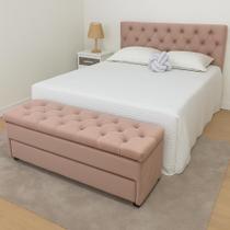 Kit Baú e Cabeceira Queen Capitonê 160x60cm Cor Rosa Nude - Conforto e Qualidade Para o Seu Lar