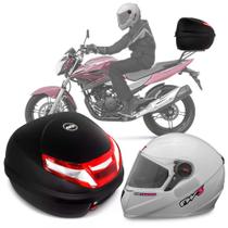 Kit bau givi moto 30l lente bicolor + capacete branco com rosa 56