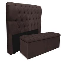 Kit Baú Recamier Mais Cabeceira Madrid Casal Suede Marrom