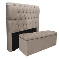 Kit Baú Recamier Mais Cabeceira Madrid Queen Size Suede Bege