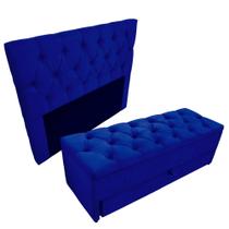 Kit Baú (Sapateira) e Cabeceira Com Fixação no Box Na Cor Azul Marinho 140x117cm Alta Elegância