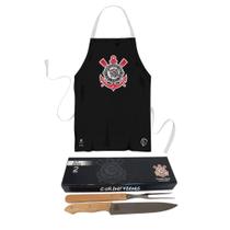 Kit BBQ Faca e Garfo + Avental Oficial Corinthians Presente Dia dos Pais