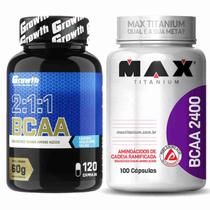 Kit Bcaa 120 Caps Growth + Bcaa 2400 100 Caps Max Titanium
