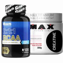 Kit Bcaa 120 Caps Growth + Creatina Pura 300g Max Titanium