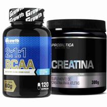 Kit Bcaa 120 Caps Growth + Creatina Pura 300g Probiotica