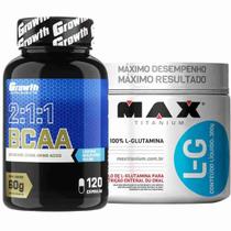 Kit Bcaa 120 Caps Growth + Glutamina Pura 300g Max Titanium