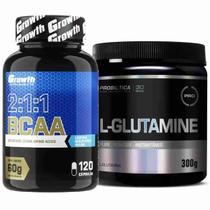 Kit Bcaa 120 Caps Growth + Glutamina Pura 300g Probiotica