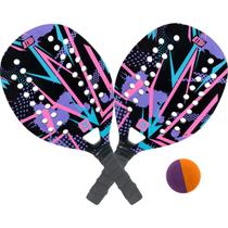 Kit Beach Tennis Lilas/Red Frescobol 2 Raquetes 1 Bolinha BT100 BEL