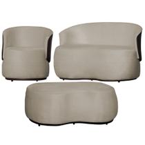 Kit Beatriz 1 Poltrona 1 Namoradeira Mais 1 Puff Grande Tecido Suede Estilo Orgânico Mesclado material sintético Marrom - Estopar