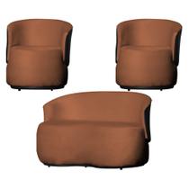 Kit Beatriz 2 Poltronas e 1 Namoradeira Orgânica Tecido Veludo Composê material sintético Preto - Estopar