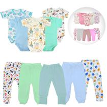 Kit Bebê 10 Peças Body Manga Curta e Mijão Liso e Estampado