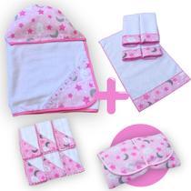 Kit Bebê 13 Peças 1 Toalha de Banho Forrada + 6 Fraldinha Pano de Boca + 5 Toalhinhas Higiênicas + 1 Kit Bebê 13 Peças 1 Toalha de Banho Forrada + 6 Fraldinha Pano de Boca + 5 Toalhinhas Higiênicas + 1