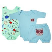 Kit Bebê 3 Pçs Conjunto Body e Short + Body Regata Estampado