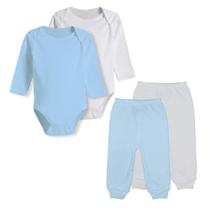Kit Bebê 4 Pç Body Longo Liso ou Estampado e Mijão Unissex