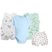 Kit Bebê 4 Peças Body Curto Macacão e Shorts Estampado Verão