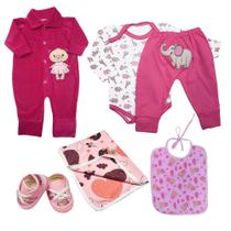 Kit Bebê 6 Pças Conjunto Body Mijão Macacão Cueiro e Babador