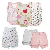 Kit Bebê 6 Peças Body e Macacão Regata e Shorts 100% Algodão Kit Bebê 6 Peças Body e Macacão Regata e Shorts 100% Algodão