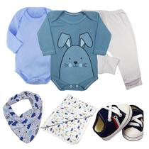 Kit Bebê 6 Peças Body Longo Mijão Sapatinho Bandana e Cueiro Kit Bebê 6 Peças Body Longo Mijão Sapatinho Bandana e Cueiro