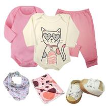 Kit Bebê 6 Peças Body Longo Mijão Sapatinho Bandana e Cueiro Kit Bebê 6 Peças Body Longo Mijão Sapatinho Bandana e Cueiro