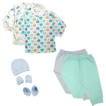 Kit Bebê 7 Pças Camiseta Manga Curta e Mijão e Kit Touquinha