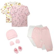 Kit Bebê 7 Peças Camisetas Curta e Longa e Mijão + Kit Touca