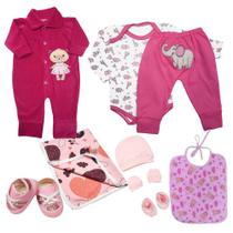 Kit Bebê 9 Pças Conjunto Body Mijão Macacão Cueiro e Babador