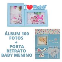 Kit bebê álbum 100 fotos 10x15 + porta retrato baby azul 572