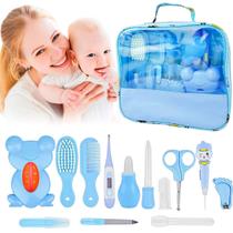 Kit Bebê Azul Higiene Completo Termômetro Tesoura Pente