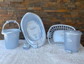 Kit Bebê Banho Banheira Saboneteira Lixeira Cesto Roupa Balde Ofuro 6 ITENS Kit Bebê Banho Banheira Saboneteira Lixeira Cesto Roupa Balde Ofuro 6 ITENS