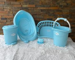Kit Bebê Banho Banheira Saboneteira Lixeira Cesto Roupa Balde Ofuro 6 ITENS Kit Bebê Banho Banheira Saboneteira Lixeira Cesto Roupa Balde Ofuro 6 ITENS