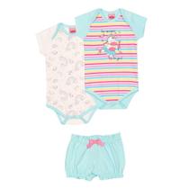 Kit Bebê Body Em Cotton Unicórnio E Shorts Serelepe 3 Peças