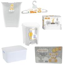 Kit Bebê Cesto 30L+Cabides+Lixeira 6L+Cxas Organ Branco