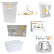 Kit Bebê Cesto30L+Cabides+Maleta+Lixeira6L+CxA Organ Branco