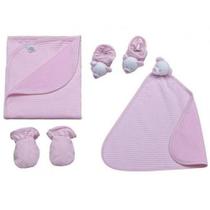 Kit Bebê Com 4 Pçs Dupla Face Listrado Rosa Zip