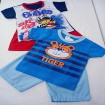 Kit Bebe com duas Camisetas e dois Shorts Masculino Estampado Manga Curta