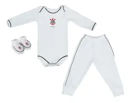 Kit Bebê Corinthians 3 Peças Longo Branco - Torcida Baby Kit Bebê Corinthians 3 Peças Longo Branco - Torcida Baby