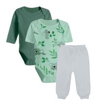 Kit Bebê De 3 Peças Enxoval Body Manga Longa e Curta e Mijão Kit Bebê De 3 Peças Enxoval Body Manga Longa e Curta e Mijão