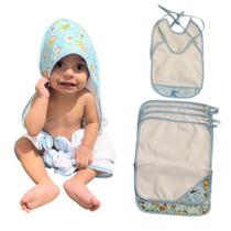 Kit Bebê Enxoval Maternidade 7 pçs 1 Toalha banho 4 Toalha boca 2 Babadores em Poliéster Atoalhado