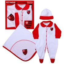 Kit Bebê Flamengo Saída de Maternidade Com 3 Peças Oficial
