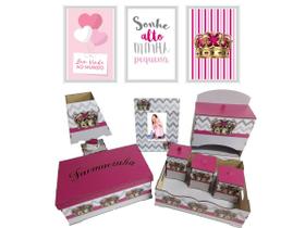 Kit Bebe Higiene Coroa Rosa Decoração Com Trio De Quadrinhos Kit Bebe Higiene Coroa Rosa Decoração Com Trio De Quadrinhos