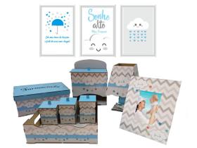 Kit Bebe Higiene Nuvem Azul Com Trio De Quadros Decoração Kit Bebe Higiene Nuvem Azul Com Trio De Quadros Decoração